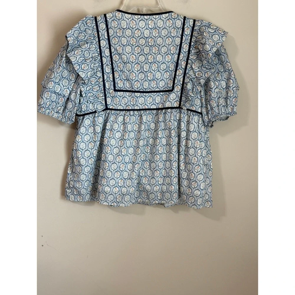 Tuckernuck Hyacinth House Blouse Women Medium Floral Ruffle Puff Sleeve Cotton